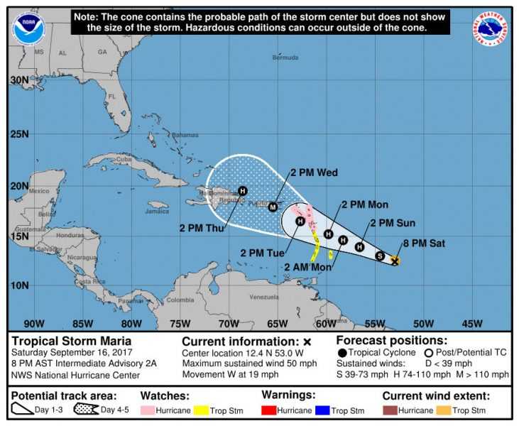 Decretan alerta en Puerto Rico e Islas Vírgenes por tormenta tropical María