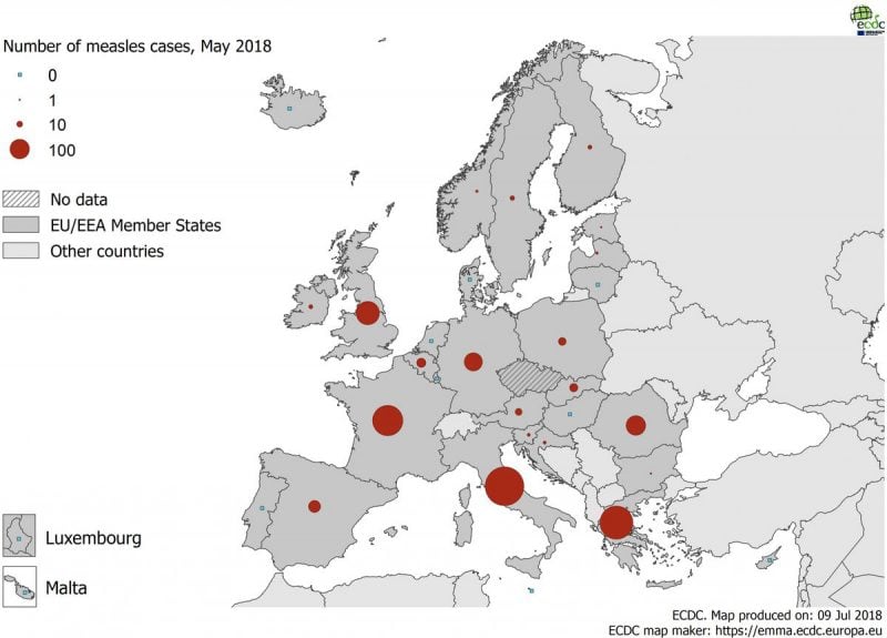 OMS preocupada por casos de sarampión en Europa