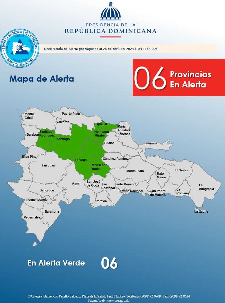 COE declara alerta verde para seis provincias por vaguada