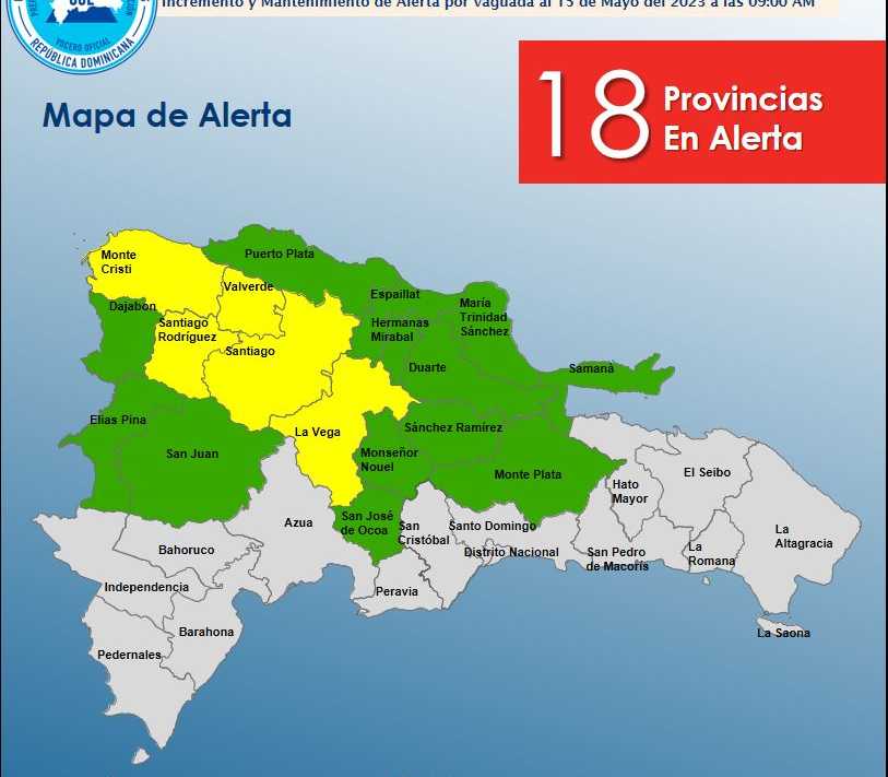 Cinco provincias en alerta amarilla por baja presión y vaguada