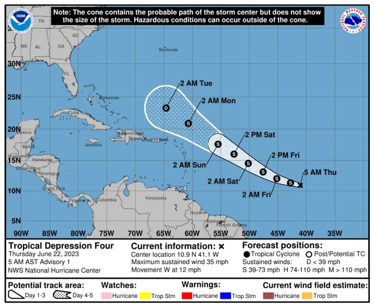 Se forma la depresión tropical cuatro en el Atlántico central