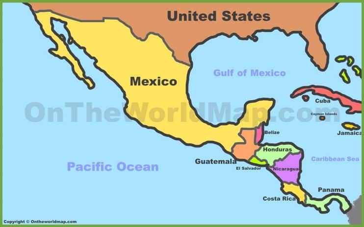 mapa de mexico y costa rica