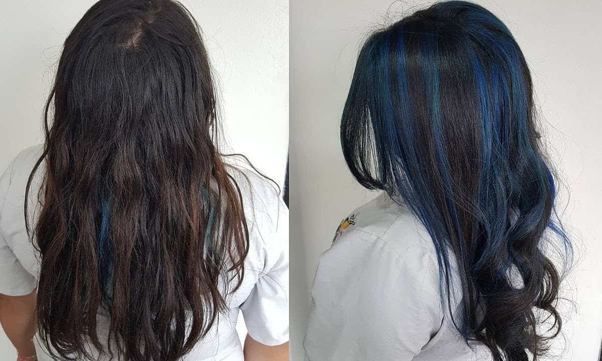 mechas azules en cabello