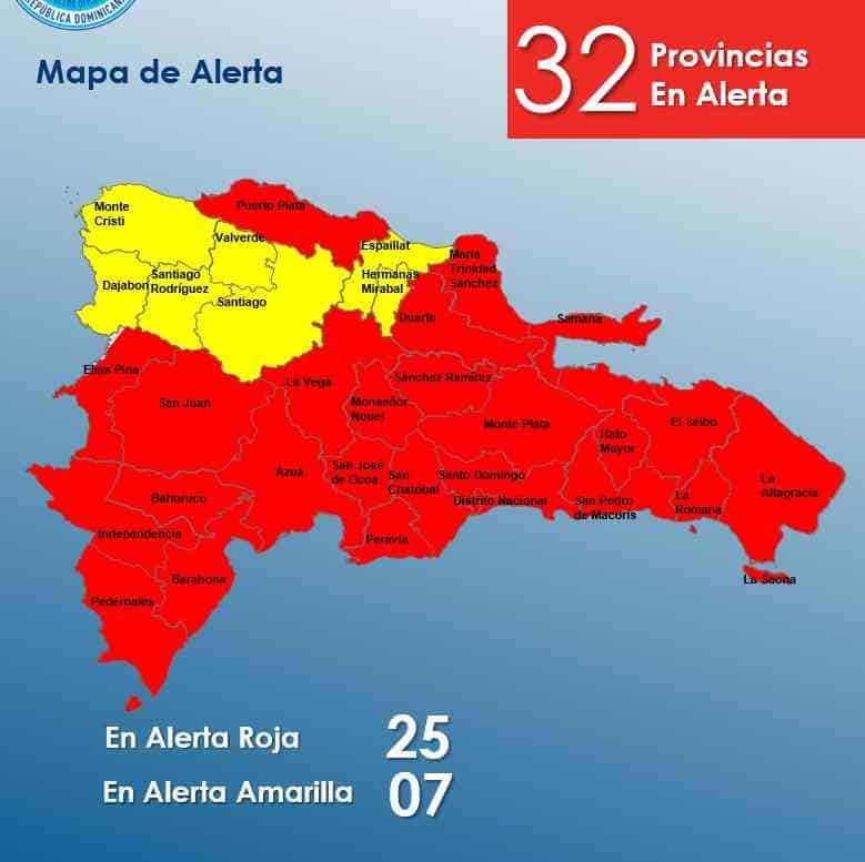 El COE eleva a 25 las provincias en alerta roja