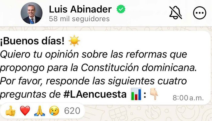 Abinader lanza encuesta en WhatsApp